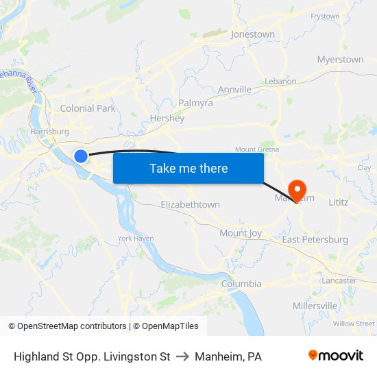 Highland St Opp. Livingston St to Manheim, PA map