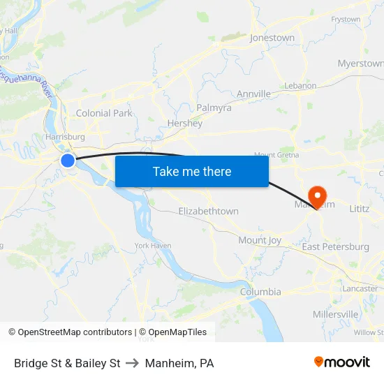 Bridge St & Bailey St Wb to Manheim, PA map