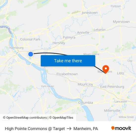 High Pointe Commons @ Target to Manheim, PA map