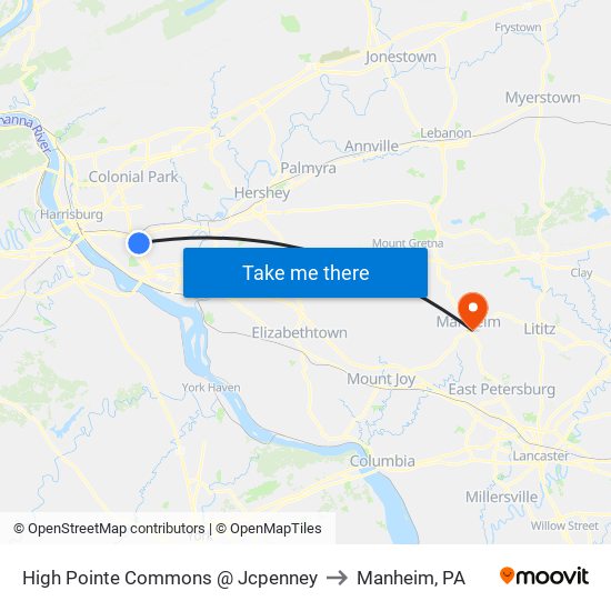 High Pointe Commons @ Jcpenney to Manheim, PA map