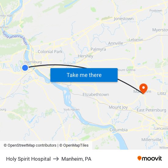 Holy Spirit Hospital to Manheim, PA map