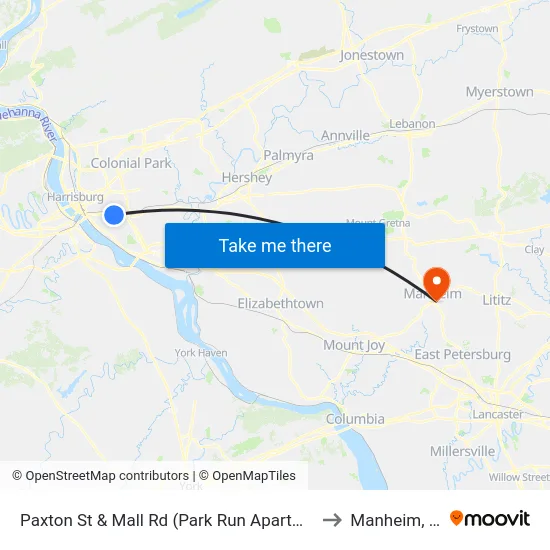 Paxton St & Mall Rd (Park Run Apartments to Manheim, PA map
