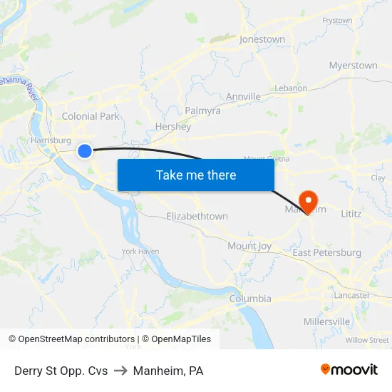 Derry St & Bonnymead Ave Wb to Manheim, PA map