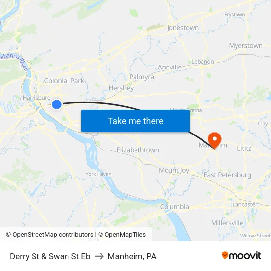 Derry St & Swan St Eb to Manheim, PA map