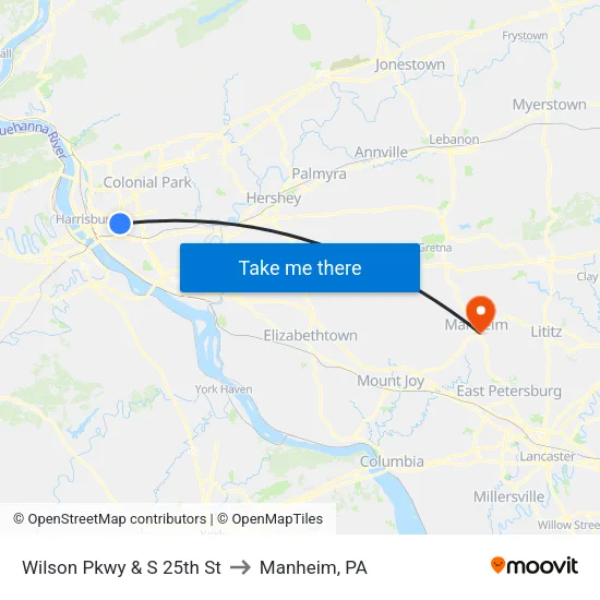 Wilson Pkwy & S 25th St Eb to Manheim, PA map
