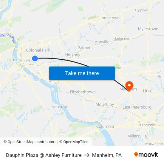 Dauphin Plaza @ Ashley Furniture to Manheim, PA map