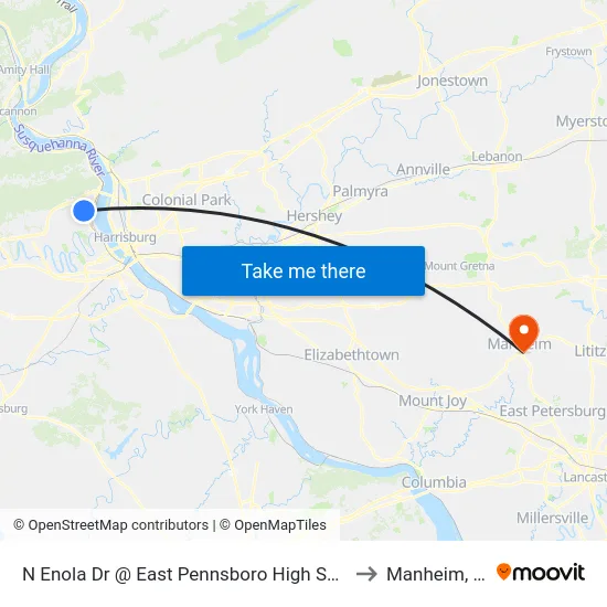 N Enola Dr @ East Pennsboro High School to Manheim, PA map