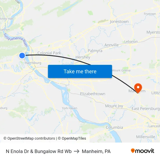 N Enola Dr & Bungalow Rd Wb to Manheim, PA map