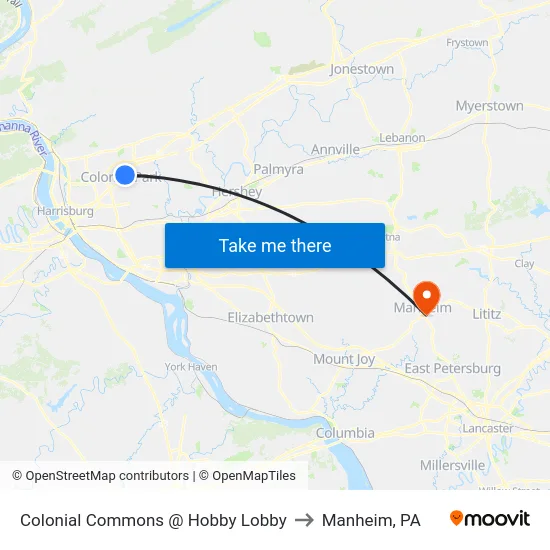 Colonial Commons @ Hobby Lobby to Manheim, PA map