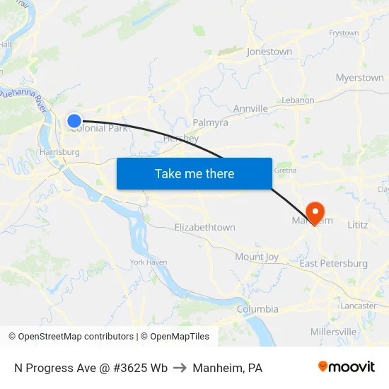 N Progress Ave @ #3625 Wb to Manheim, PA map