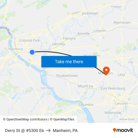 Derry St @ #5300 Eb to Manheim, PA map