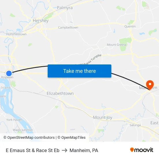 E Emaus St & Race St Eb to Manheim, PA map