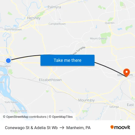 Conewago St & Adelia St Wb to Manheim, PA map