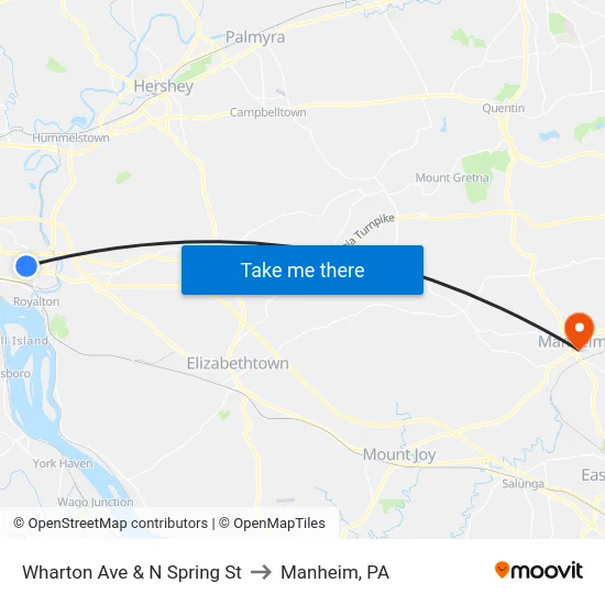 Wharton Ave & N Spring St to Manheim, PA map