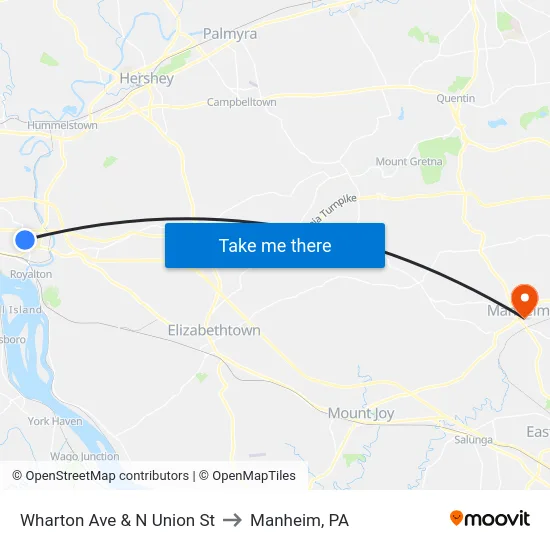 Wharton Ave & N Union St to Manheim, PA map