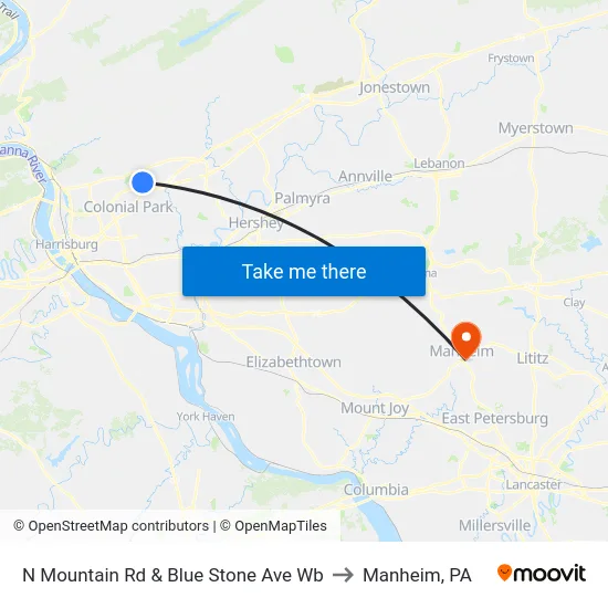 N Mountain Rd & Blue Stone Ave Wb to Manheim, PA map