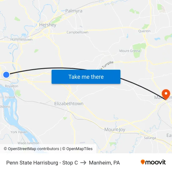 Penn State Harrisburg - Stop C to Manheim, PA map