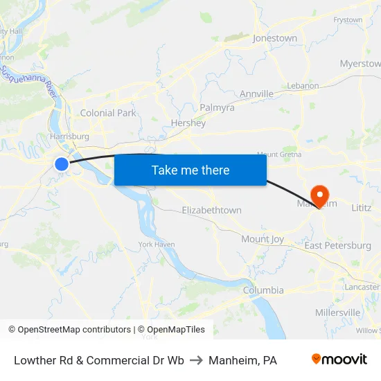 Lowther Rd & Commercial Dr Wb to Manheim, PA map