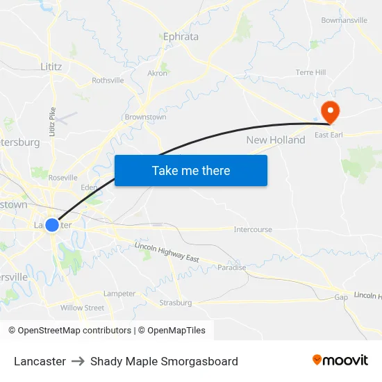 Lancaster to Shady Maple Smorgasboard map