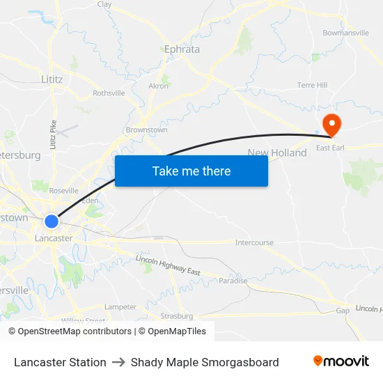 Lancaster Station to Shady Maple Smorgasboard map