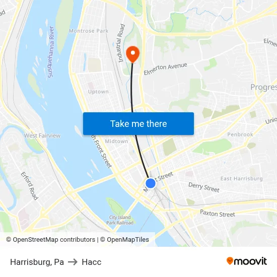Harrisburg, Pa to Hacc map