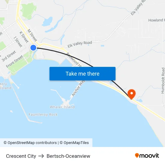 Crescent City to Bertsch-Oceanview map