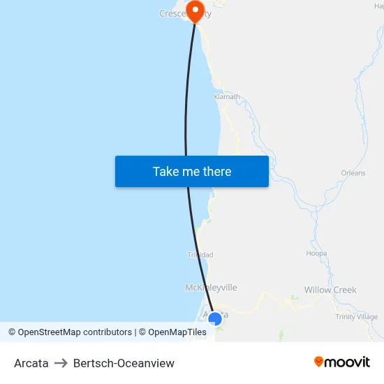 Arcata to Bertsch-Oceanview map