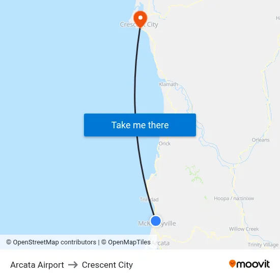 Arcata Airport to Crescent City map