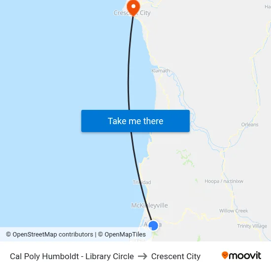 Cal Poly Humboldt - Library Circle to Crescent City map