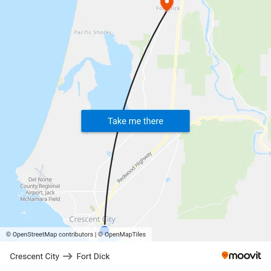 Crescent City to Fort Dick map