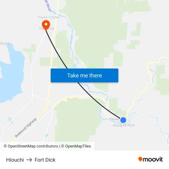 Hiouchi to Fort Dick map