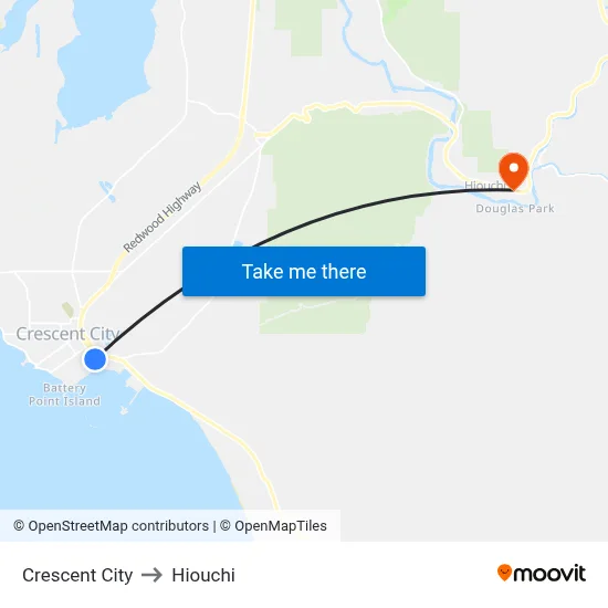 Crescent City to Hiouchi map