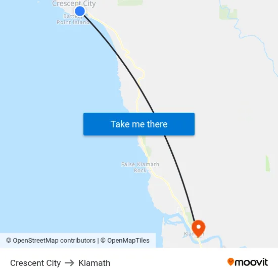 Crescent City to Klamath map