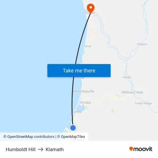 Humboldt Hill to Klamath map