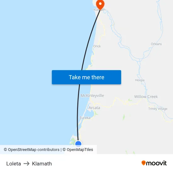 Loleta to Klamath map