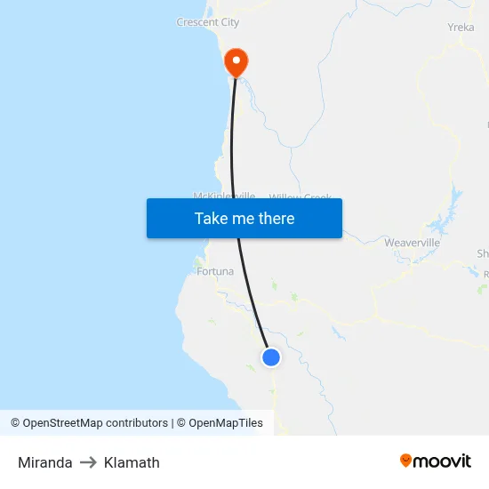 Miranda to Klamath map