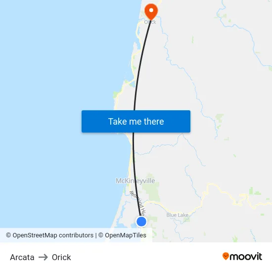 Arcata to Orick map