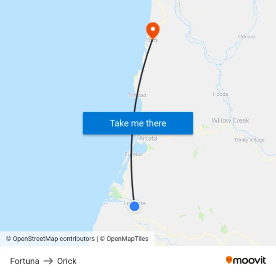 Fortuna to Orick map