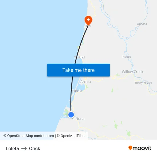 Loleta to Orick map