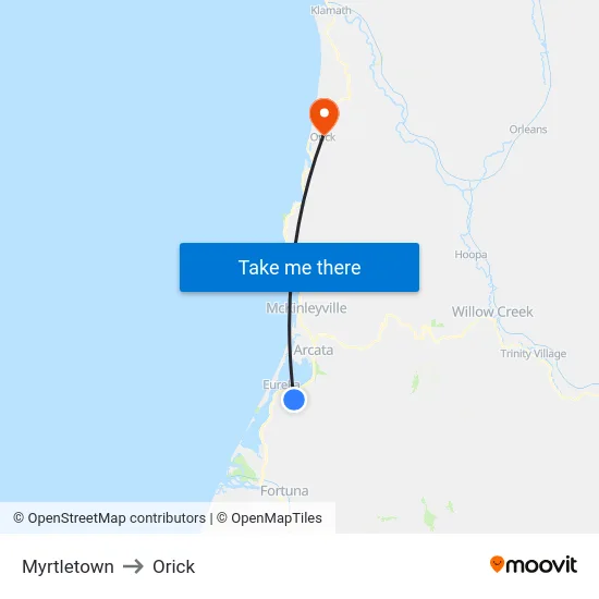 Myrtletown to Orick map