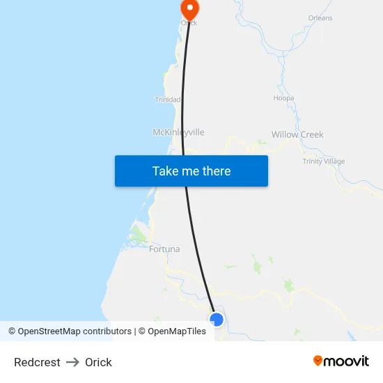 Redcrest to Orick map