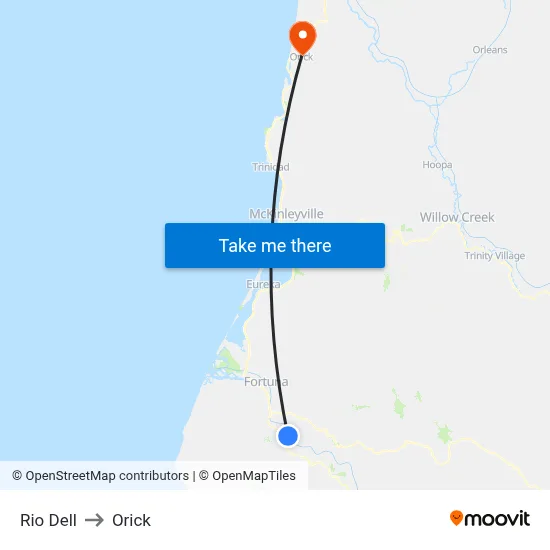 Rio Dell to Orick map