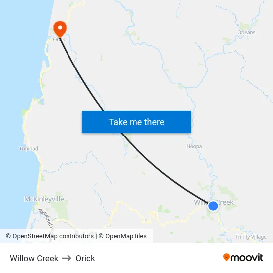 Willow Creek to Orick map