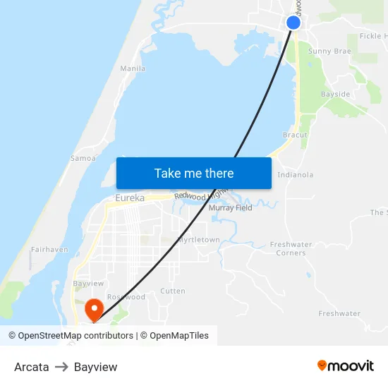 Arcata to Bayview map