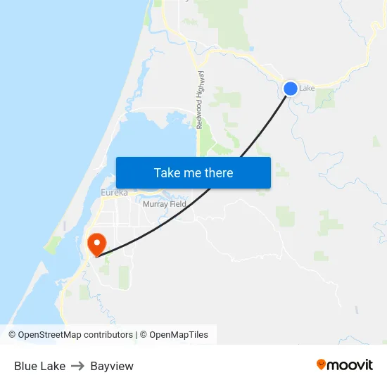 Blue Lake to Bayview map
