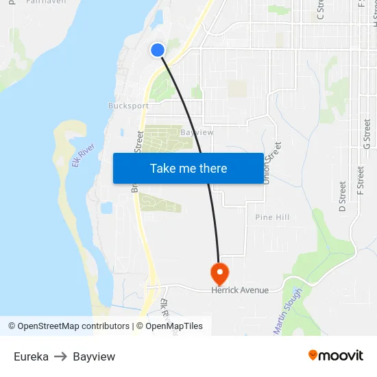 Eureka to Bayview map