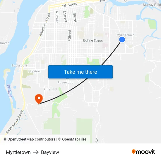 Myrtletown to Bayview map