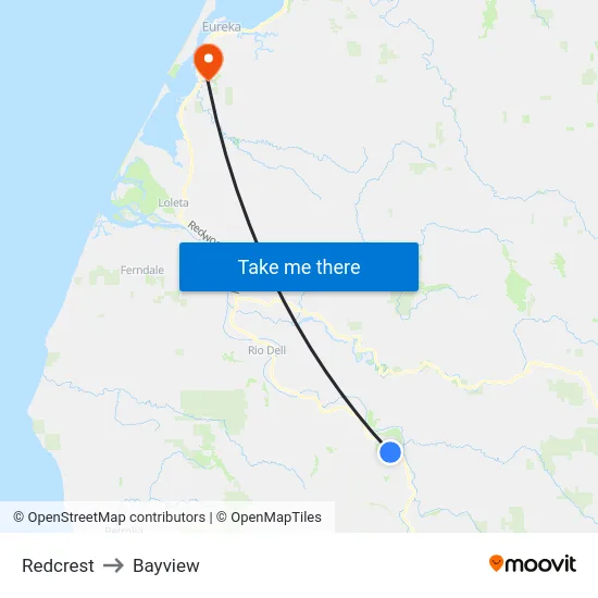 Redcrest to Bayview map