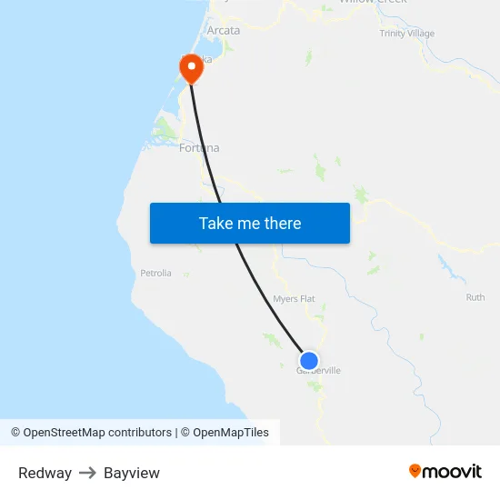 Redway to Bayview map