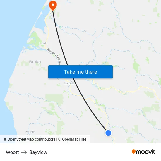 Weott to Bayview map